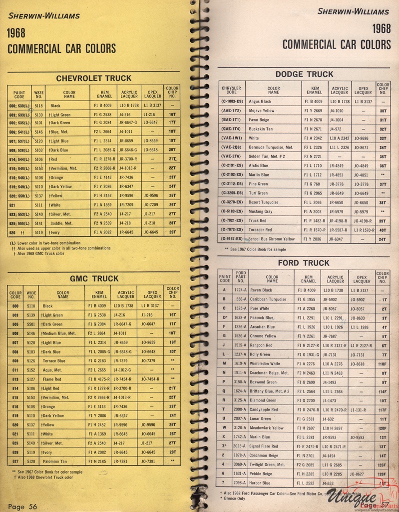 1968 GMC Truck Paint Charts Williams 4
